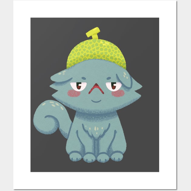 Disgruntled Melon Hat Cat Wall Art by knitetgantt